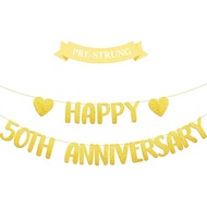 Pre-strung 50th Anniversary Banner Decorations Gold Glitter Happy 50th Anniversary Decorations