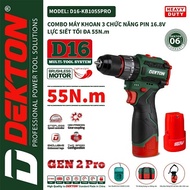 DEKTON Cordless Drill / D16-KB1055PRO / Torque 55Nm / Brushless Motor / Head 10mmbag / 16.8V Battery