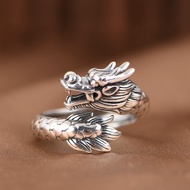 【Ready Stock】 Golden Deer King S925 Silver Ring Retro Ethnic Totem Auspicious Beast Dragon Ring Men'