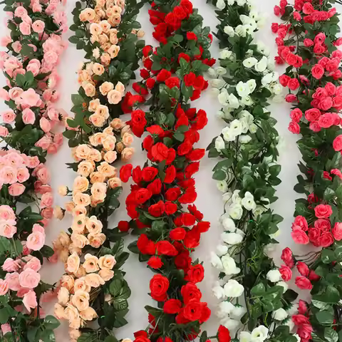 2.5m 1.8m Rose Artificial Flower Vine For Wedding Garland White Pink Home Room Wedding Decoration Si