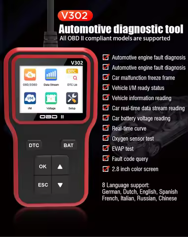 V302 Code Fault Diagnosis Tool Support SAE J1850 Code Reader Oxygen Sensor Testing EVAP Testing Faul