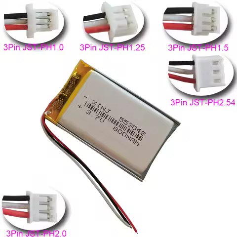 XINJ 3.7V 800mAh 2.96Wh 3-Wires Thermistor Polymer Rechgerable Lipo Li Lithium Battery 553048 JST XH