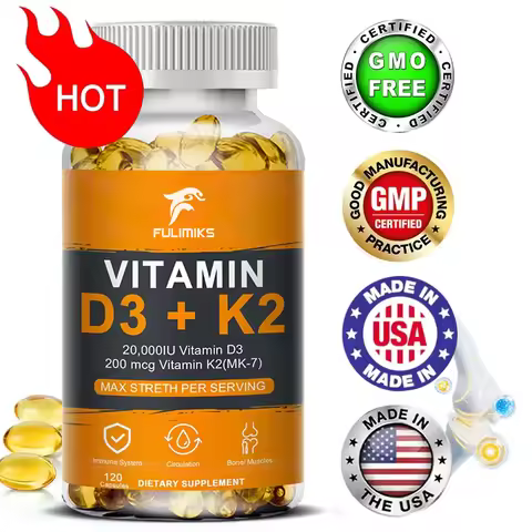 Vitamin D3 K2 Capsule - 20,000 IU Vitamin D3 Promotes Strong Bones, Calcium Absorption, Teeth, Heart
