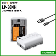 K&F Concept LP-E6NH Battery w/ 2600mAh Type-C Fast Charging for Canon R5, R6, R6 II, R7