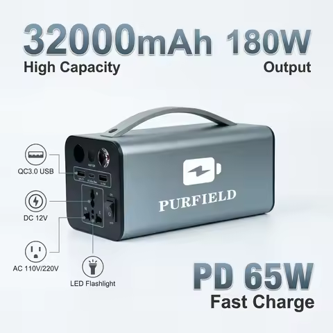 180W Portable Power Station 32000mAh 118.4Wh PD65W Fast Charge 110/220V Solar Generator Outdoor Powe