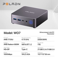 PELADN Mini PC AMD Ryzen 7 7735U (8C/16T Up To 4.75Ghz) 32GB DDR5/1T NVMe SSD Dual Type-C/DP/HD Mini