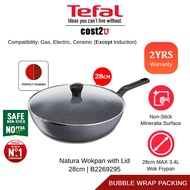 Tefal Non-Stick Natura Wokpan with Lid 28cm | B22692 B2269295 (Kuali Big Fry Pan Deep Cookware Pans 