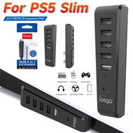 For PS5 Slim USB Hub 6 in 1 USB Splitter Expansion Adapter with 4 USB 2.0+1 USB Charging Port+1 Type C Port for PlayStation 5