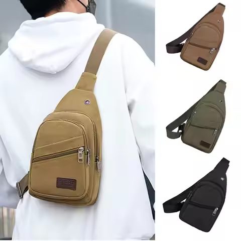 Large Capacity Men Chest Bag High Quality Light Weight Canvas Chest Pack Spatial Layering Sling Bag