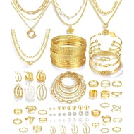 17 MILE Set Barang Kemas Emas 78 Keping untuk Wanita, 9 Kalung, 24 Gelang, 22 Anting-Anting, 23 Cinc