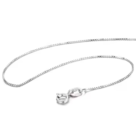 35cm-80cm 0.65mm Width Thin Link Slim 925 Sterling Silver Rhodium Plated Box Chain Necklaces Women G