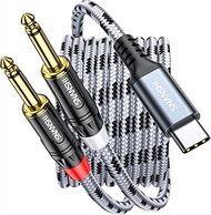 USB C to 1/4 inch Audio Cable 6.6FT - Type C to Dual 6.35mm TS Mono Y Splitter Cord, Built-in DAC/Hi