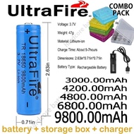 UltraFire 3.7V 18650 Rechargeable Battery Batteries Flash torch light fan kipas 3000 4200 4800 6800 9800 mah combo pack