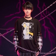 原創伊藤潤二 狂熱聯名雙一漫畫印花格紋可拆袖口袋T恤JJIT09