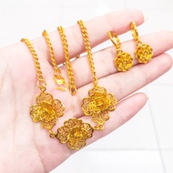 set kalung+liontin+Anting kendari Perhiasan Aksesoris dubai Kalung Titanium Asli Wanita Anti Karat E