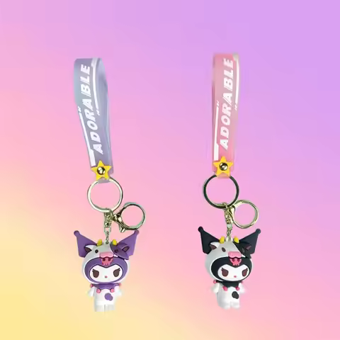 MINISO Creative Cartoon Cross dressing Kuromi Keychain Cute Kuromi Car Keychain Men's and Women's Ba