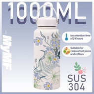 1000ml Floral Tumbler Hot and Cold Vacuum Thermos 304 Stainless Steel Leak-Proof Botol Air for Kids 