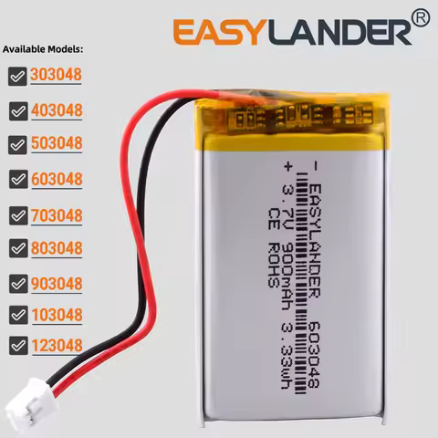 JST2.0 2Pin 3.7V 503048 800mAh 303048 403048 603048 703048 803048 903048 103048 123048 Lithium Li-io