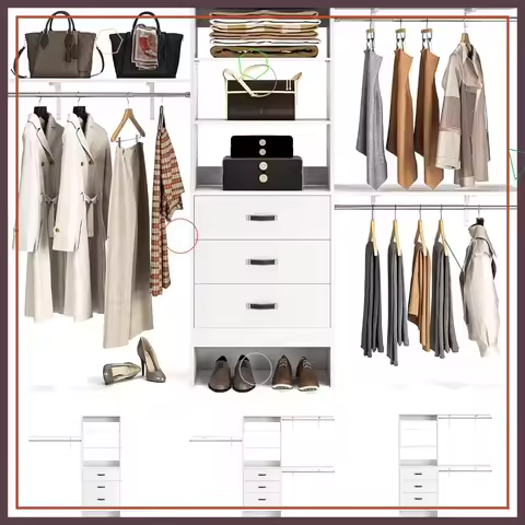 96-Inch Walk-In Closet Organizer with 3 Shelves, Drawers & Hanging Rods - Heavy Duty, Max Load 1000 