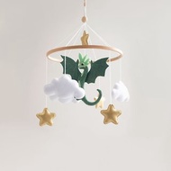 Dragon mobile nursery, clouds and gold stars baby mobile, fantasy nursery decor