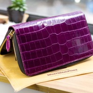 光面紫色鱷魚皮革長銀包
