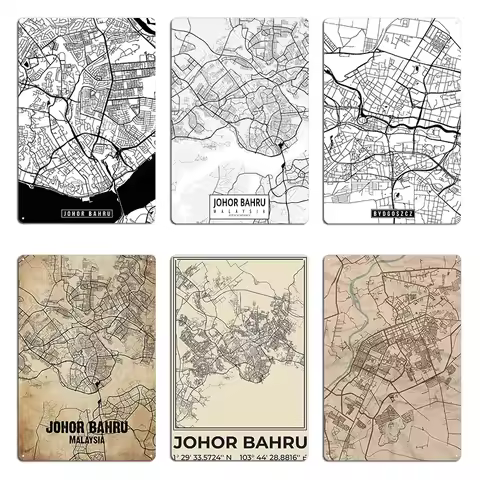Johor Bahru Malaysia Street Map Light Metal Plaque Cinema Garage Decoration Personalized Customized