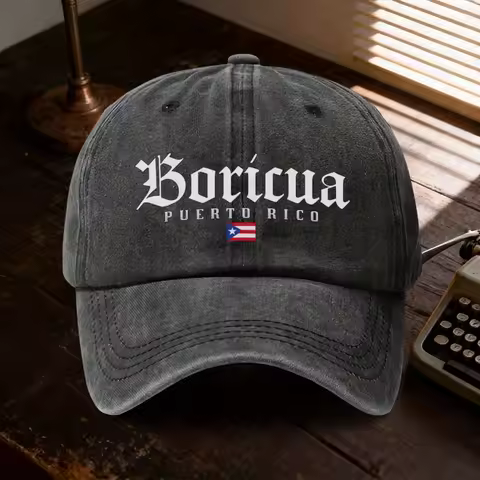 [Ideal Gift] 1pc of "Puerto Rico Boricua" Washed Baseball Cap, an Adjustable Hat Suitable for All Se