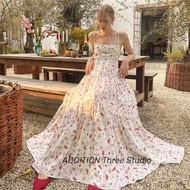 ชุดเดรสยาวสายเดี่ยวเซ็กซี่พิมพ์ลายดอกไม้ Pleased สำหรับผู้หญิง ชุดเดรสยาวคอวีแขนกุด ทรงเอ ผ้าชีฟอง ฤ