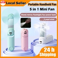 5 In 1 Mini Fan Portable Handheld Rechargeable Type-c Pocket Personal Cooling Electric Fan With Powerbank And Flashlig