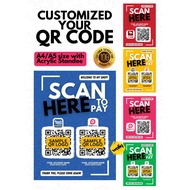 2 CUSTOMIZED QR CODE on Acrylic Standee A4 A5 MAE Touch&Go DuitNow