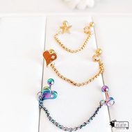 316L Medical Steel Five-Pointed Star Love Chain Double Hole Lock Earrings Ear Bone Single Price Arti