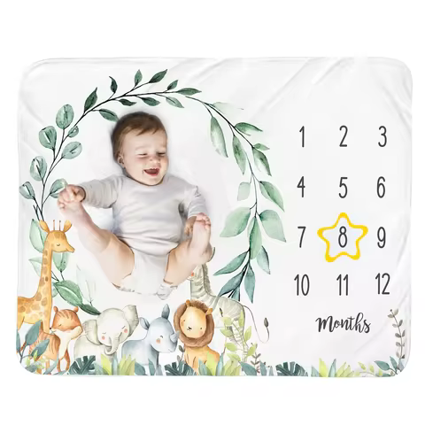 VIKAMA Baby Growth Record Blanket with Forest Animal Garland Ideal Newborn Gift for 100-Day and Firs