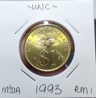 Malaysia Old Coin RM 1 Year 1993 ( Uncirculated New with Luster)