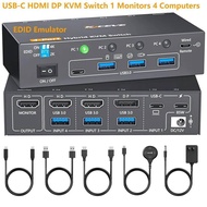 USB 3.0 KVM Switch 1 Monitor 4 Computers USB-C HDMI DP,EDID Emulato,KCEVE 4 Port KVM Switch 4K@60Hz 