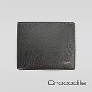 【Crocodile】鱷魚皮件 真皮皮夾 12卡 1窗格 雙層鈔票夾 拉鍊零錢 男夾 錢包 短夾-0203-1101 黑色