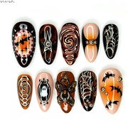 3D Halloween Almond Nails - Dark Sweet Cool Flower Spider Web Nail Art