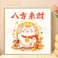 🇲🇾DIY Fortune Cat Digital Oil Paint 20x20cm Canvas Painting By Number With Frame Children's gifts 招财猫卡通儿童数字油画