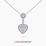 LAZO DIAMOND Dangle Heart Round & Baguette Diamond Necklace in 18k White Gold
