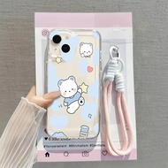 [ Case+Support Strap] Glossy Clear Case Cartoon Motif For Oppo A15 A16 EK A17 K A18 A3S A39 A31 A38 