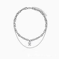 Original Design Sense Double Layer Stitching Stitching Texture Gem Pendant Necklace Female Gift Clav