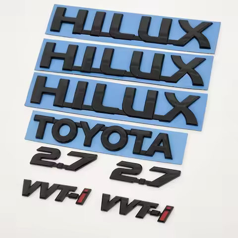 3D Glossy Black Hilux 2.7 VVT-i Letter Emblem Badge Sticker Set for Toyota Hilux 2004-2025 Rear Trun
