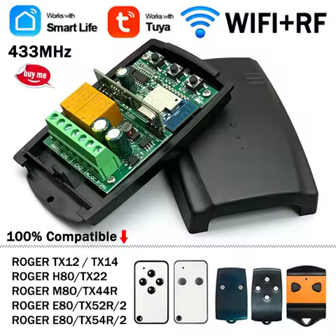 New Tuya Smart Switch Module 2CH WIFI Receiver For ROGER E80 TX52R TX54R M80 TX44R H80 TX22 TX12 433