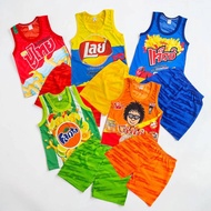 Children's Set Tank Top + Shorts Glossy Fabric Reflective Color Cartoon Pattern Size S For Children 