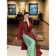 SET OF RED GLITTERED Ao Dai, MIXED WITH GREEN SUNTS Ao Dai Set Ao Dai Vietnam