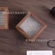 In Stock Wooden Flip Jewelry Box Black Walnut Storage Box Vintage Necklace Ring Begonia Flower Glass