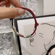 Vintage2025Fortune-Attracting Chinese Style Bracelet Red String Women Niche Daruma Design Braided Co