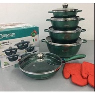 【ORIGINAL】DESSINI ITALY 12 Pcs Granite Aluminium Non Stick Casserole Pot Bowl Deep Fry Pan Cookware 