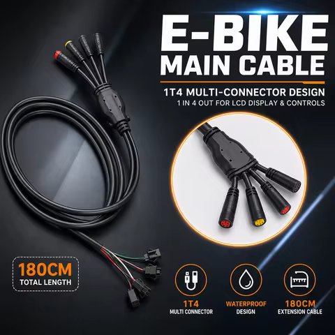 Electric Bike Main Cable 1T4 Waterproof Wiring Harness 180CM Extension Cable 3/4 Pin Connector for E