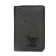 二手LOUIS VUITTONOrganizer de Poche 手拿包，LV 標誌，LV 簽名，粒面小牛皮，對折式，黑色，證件包/名片夾，RFID，IC 芯片，LV Aerogram Noir，卡