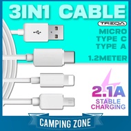 TREQA 3 in 1 Usb Cable Micro Usb Cable Type A Cable Fast Charging Cable Type C Fast Charging 2A Fast